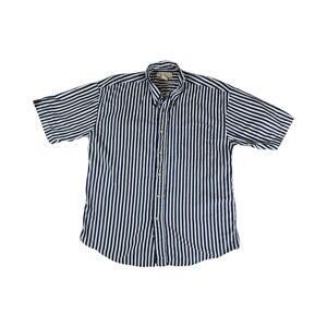 Natural Issue Mens Medium Navy Blue White Striped Short Sleeve Button Down Shirt
